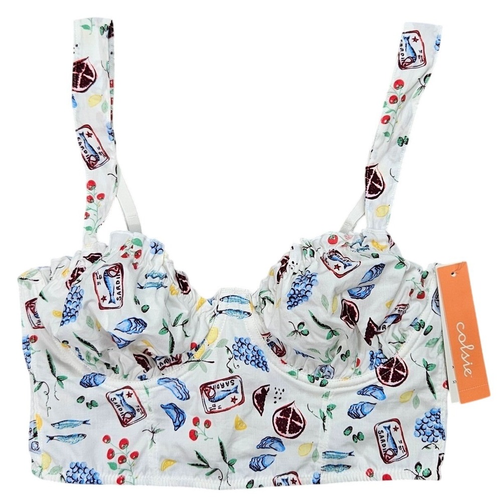 Colsie Womens Sardine Fruit Print Bustier Bralette Top White XS New With‎ Tags